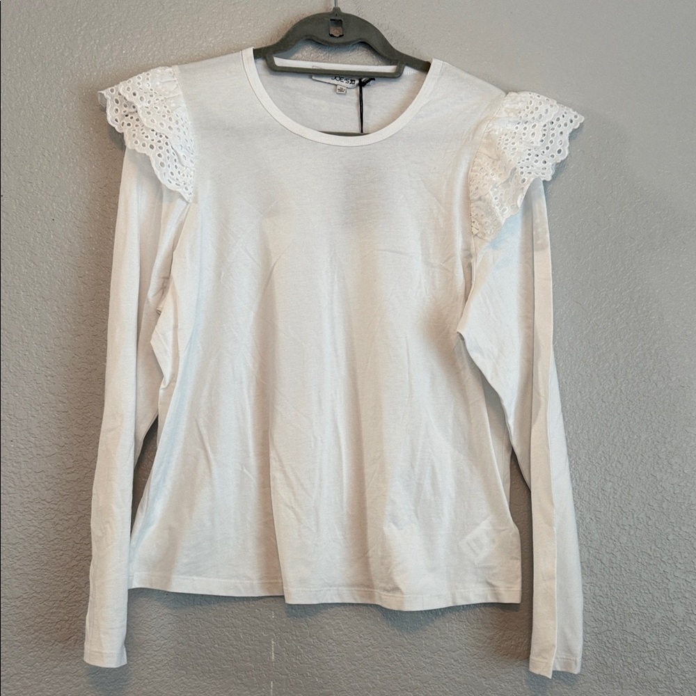 Joe's Jeans Cream Long Sleeve Blouse with Eyelet Ruffle